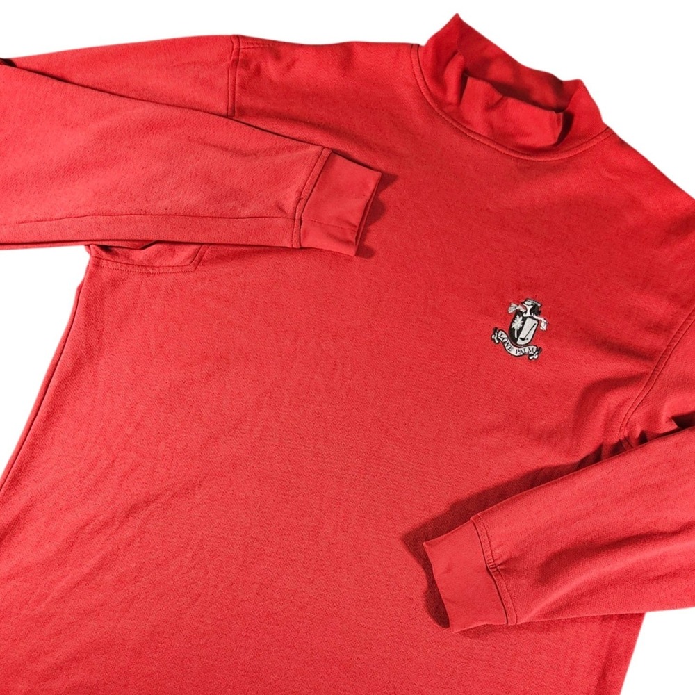 FootJoy Mens Large Red Mock Neck Long Sleeve Golf Shirt Lone Palm Crest USA Made